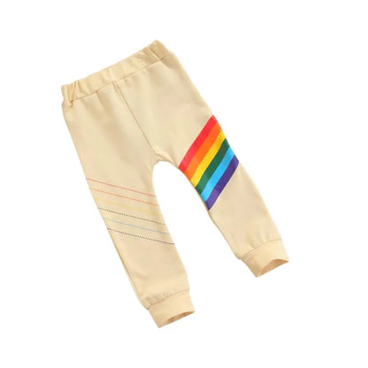 Trousers Kids Boys Rainbow Striped High Elastic Waist Long Pants For Summer Fall, Beige/Royal Blue 2-9 Years