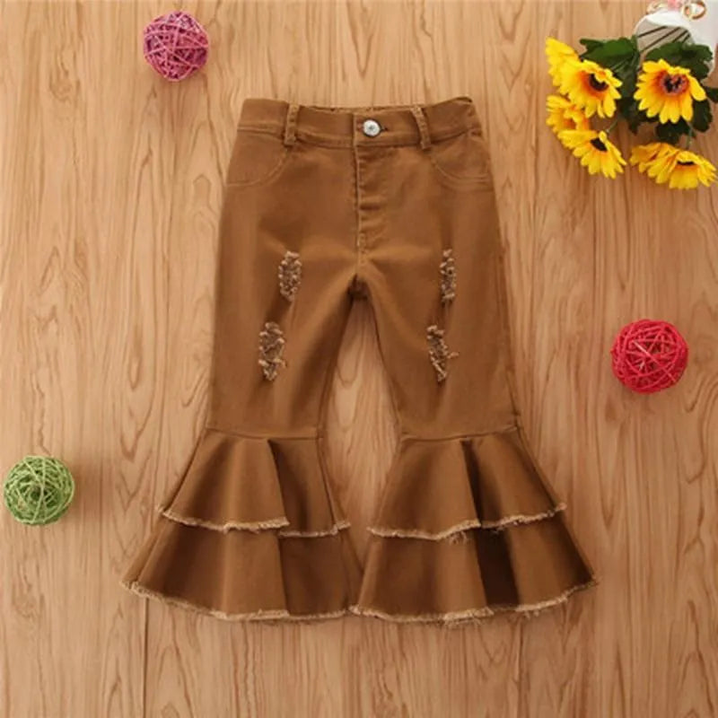 Jeans Girls Autumn Children's Pants Tide In The Small Children Broken Hole Bell Bottoms Multicolor Wholesale