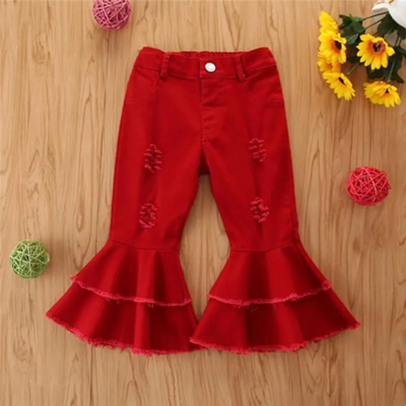 Jeans Girls Autumn Children's Pants Tide In The Small Children Broken Hole Bell Bottoms Multicolor Wholesale