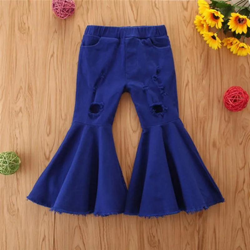 Jeans Girls Autumn Children's Pants Tide In The Small Children Broken Hole Bell Bottoms Multicolor Wholesale