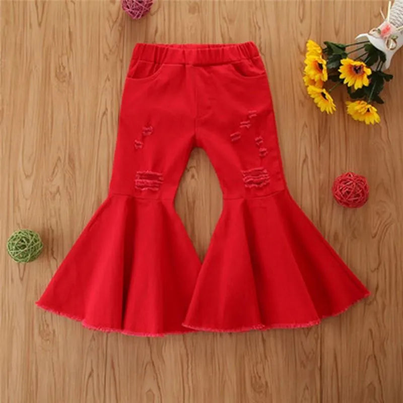 Jeans Girls Autumn Children's Pants Tide In The Small Children Broken Hole Bell Bottoms Multicolor Wholesale