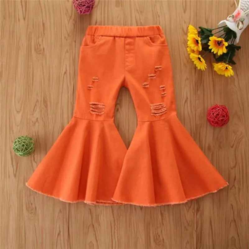 Jeans Girls Autumn Children's Pants Tide In The Small Children Broken Hole Bell Bottoms Multicolor Wholesale