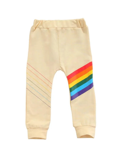 Trousers Kids Boys Rainbow Striped High Elastic Waist Long Pants For Summer Fall, Beige/Royal Blue 2-9 Years