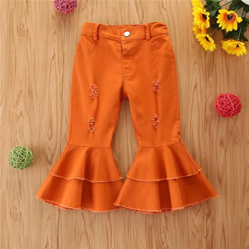 Jeans Girls Autumn Children's Pants Tide In The Small Children Broken Hole Bell Bottoms Multicolor Wholesale