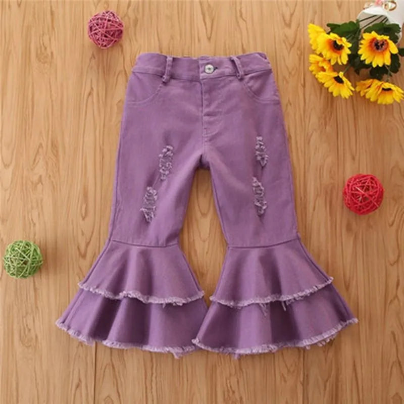 Jeans Girls Autumn Children's Pants Tide In The Small Children Broken Hole Bell Bottoms Multicolor Wholesale