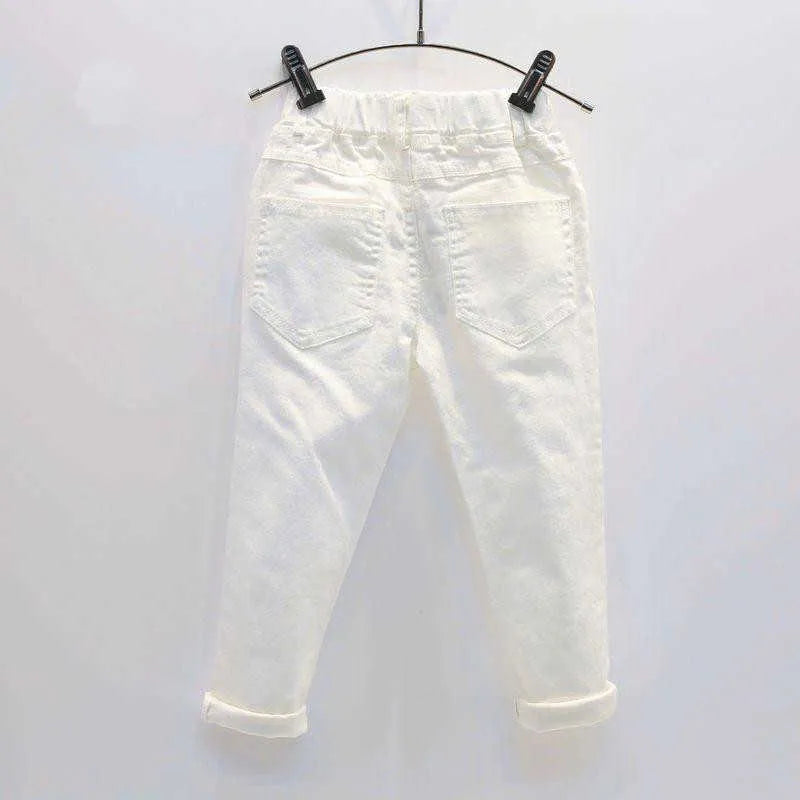 Baby Boy White Denim Jeans Pants Spring Autumn Children's Ripped Trousers Kids Broken Pants Solid Toddler Leggings 2-7 Years 210927