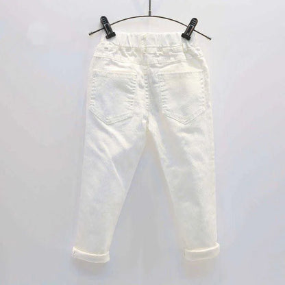 Baby Boy White Denim Jeans Pants Spring Autumn Children's Ripped Trousers Kids Broken Pants Solid Toddler Leggings 2-7 Years 210927