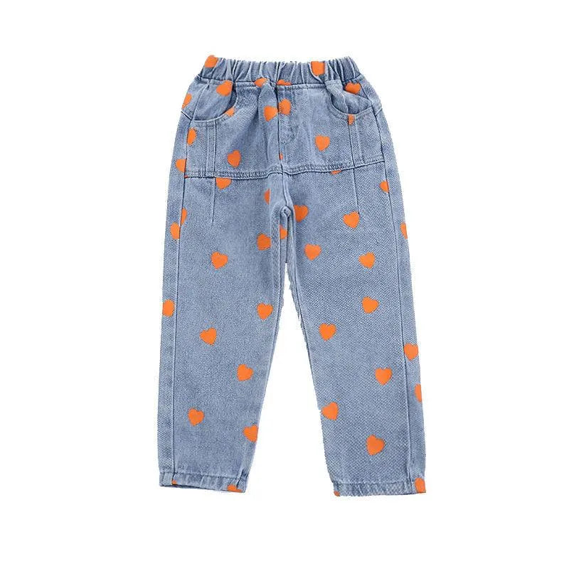 Jeans Girls Full Heart Autumn Spring Toddler Kids Clothes Children Trousers For Baby Girl Pants