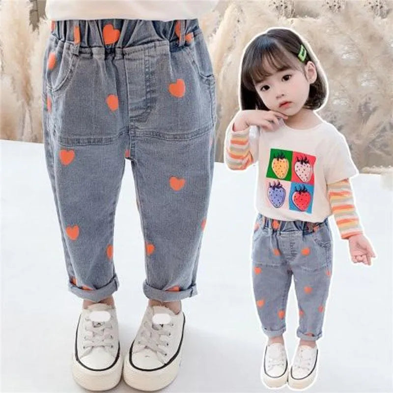 Jeans Girls Full Heart Autumn Spring Toddler Kids Clothes Children Trousers For Baby Girl Pants