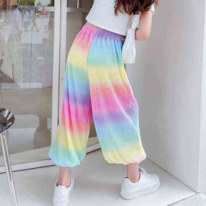 Teen Girls Casual Harem Pants Summer Anti-Mosquito Loose Fashion Rainbow Child Cool Trousers 6 8 10 12 14 Years 211103