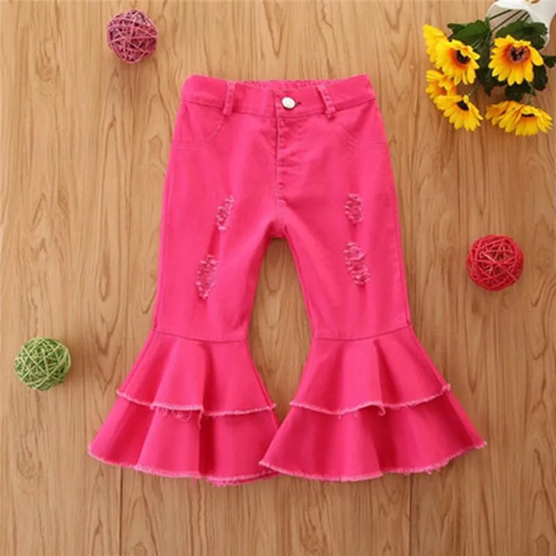 Jeans Girls Autumn Children's Pants Tide In The Small Children Broken Hole Bell Bottoms Multicolor Wholesale