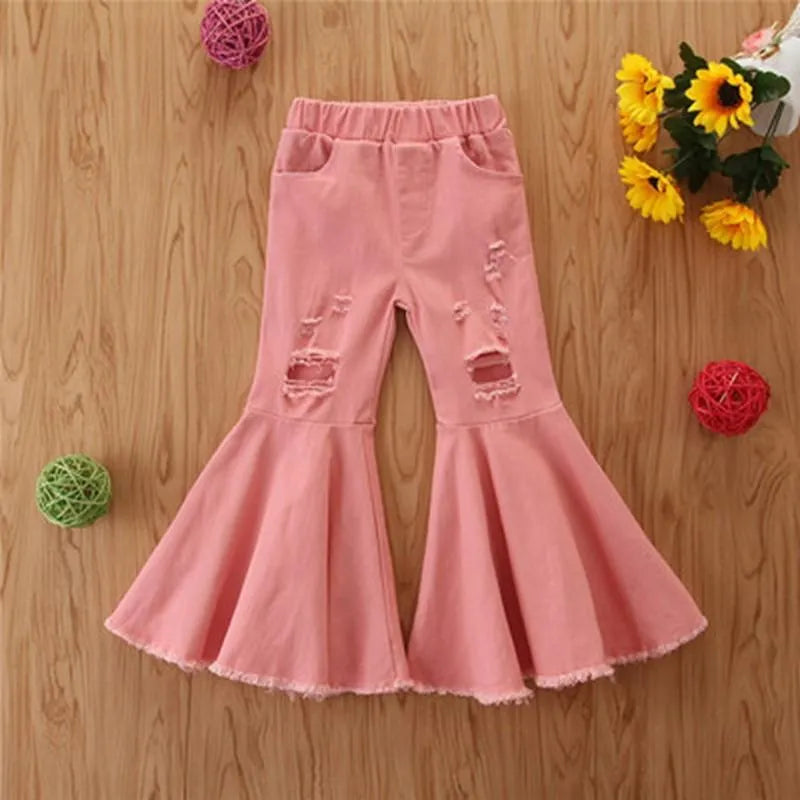 Jeans Girls Autumn Children's Pants Tide In The Small Children Broken Hole Bell Bottoms Multicolor Wholesale