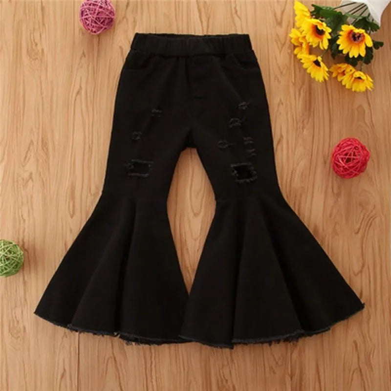 Jeans Girls Autumn Children's Pants Tide In The Small Children Broken Hole Bell Bottoms Multicolor Wholesale