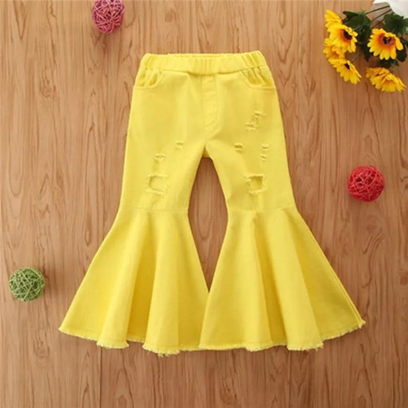 Jeans Girls Autumn Children's Pants Tide In The Small Children Broken Hole Bell Bottoms Multicolor Wholesale