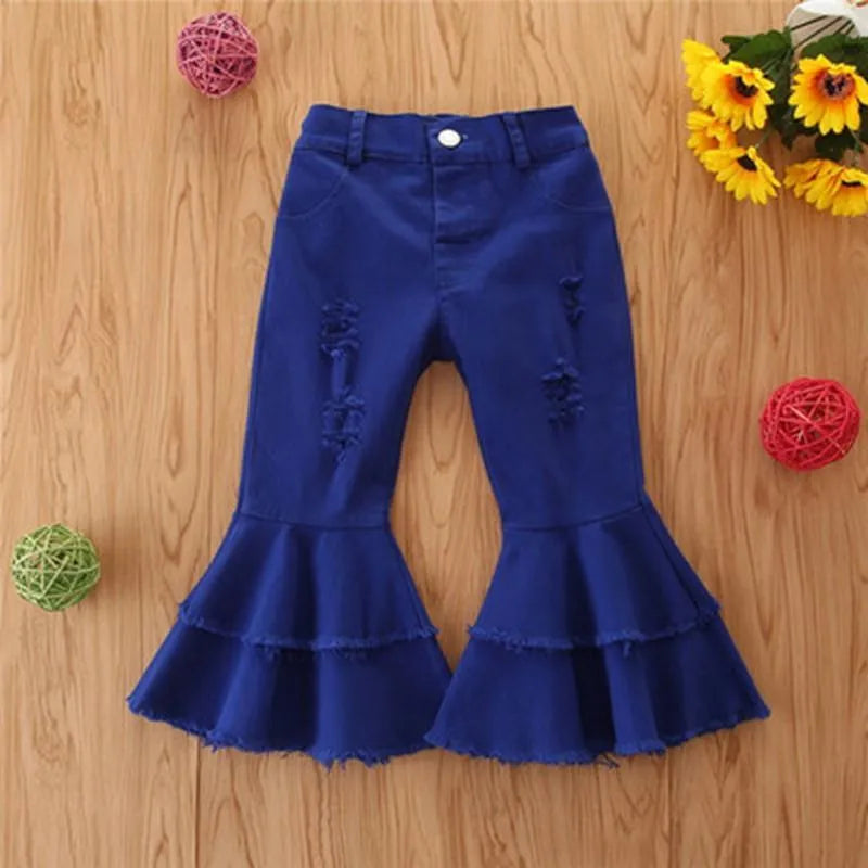 Jeans Girls Autumn Children's Pants Tide In The Small Children Broken Hole Bell Bottoms Multicolor Wholesale