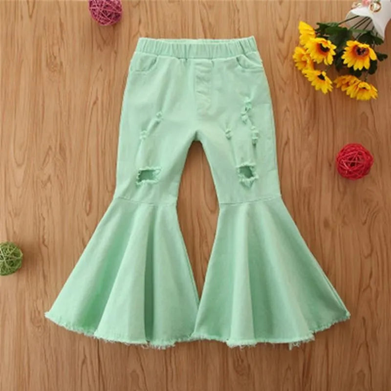 Jeans Girls Autumn Children's Pants Tide In The Small Children Broken Hole Bell Bottoms Multicolor Wholesale