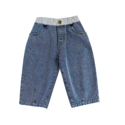 Spring Autumn Baby Girls Fashion Back Heart Shape Pocket All-match Jeans Kids Children Patchwork Waist Casual Denim Pants 211102