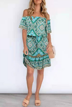 Load image into Gallery viewer, Bohemian Print Patchwork Off the Shoulder A Line Dresses
