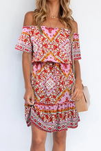 Load image into Gallery viewer, Bohemian Print Patchwork Off the Shoulder A Line Dresses