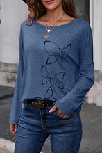 Load image into Gallery viewer, Casual Butterfly Print Patchwork Basic O Neck Tops