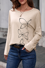 Load image into Gallery viewer, Casual Butterfly Print Patchwork Basic O Neck Tops