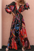 Load image into Gallery viewer, Bohemian Patchwork Buckle Flounce V Neck Dresses