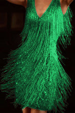 Load image into Gallery viewer, sealbeer Fashion Elegant Solid Tassel Patchwork V Neck Evening Dress Dresses(4 Colors)