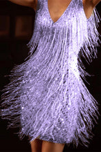Load image into Gallery viewer, sealbeer Fashion Elegant Solid Tassel Patchwork V Neck Evening Dress Dresses(4 Colors)