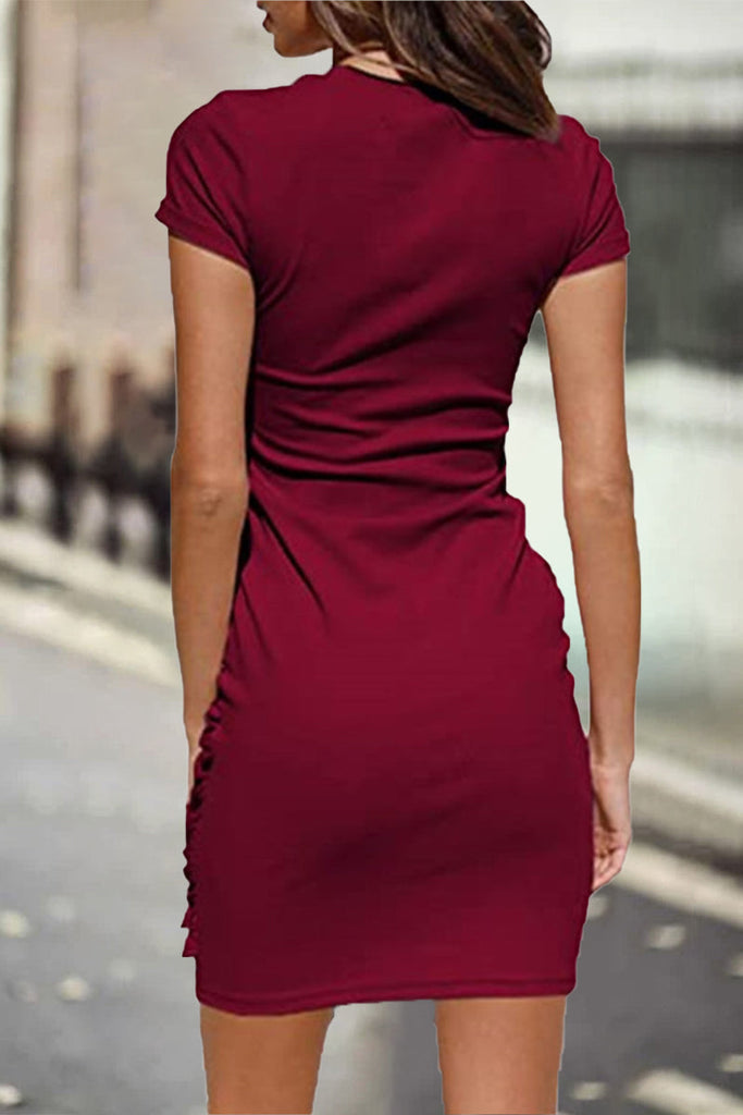 sealbeer Casual Solid Solid Color O Neck One Step Skirt Dresses