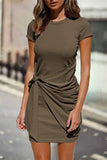 sealbeer Casual Solid Solid Color O Neck One Step Skirt Dresses