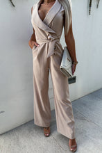 Load image into Gallery viewer, Casual British Style Solid Pocket Frenulum V Neck Regular Jumpsuits