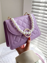 Load image into Gallery viewer, Faux Pearl Decor Quilted Square Bag  - Women Satchels