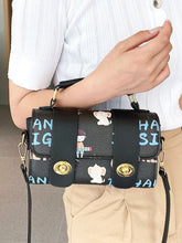 Load image into Gallery viewer, Letter &amp; Cartoon Graphic Twist Lock Flap Square Bag  - Women Satchels