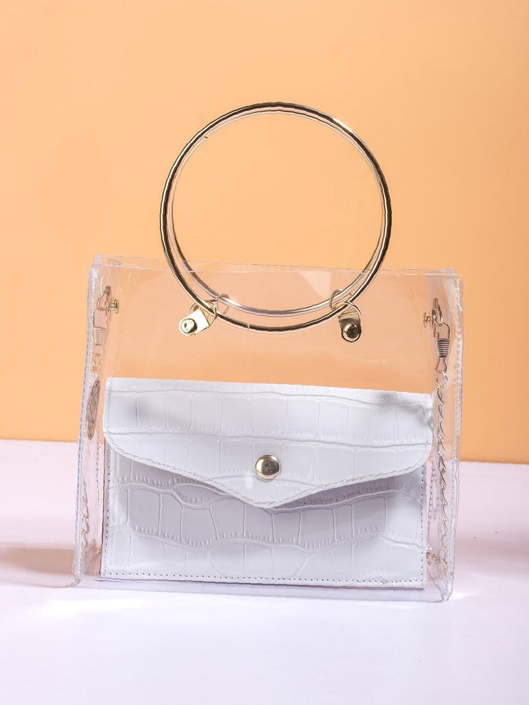 Studded Detail Ring Clear Square Bag  - Women Satchels