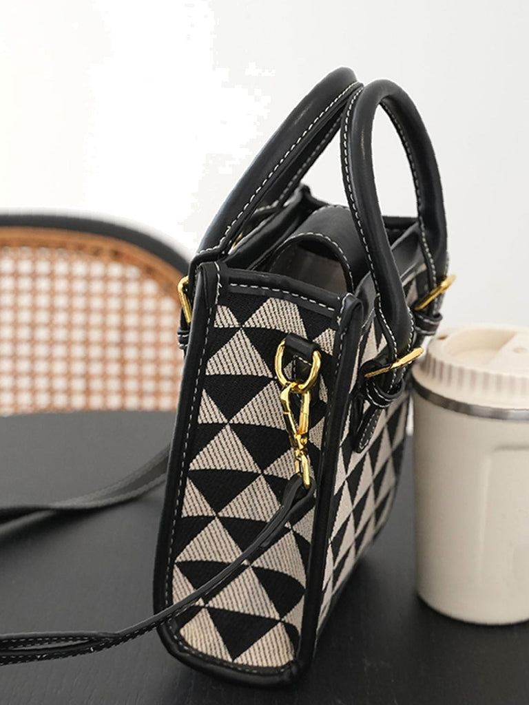 Geometric Pattern Stitch Detail Square Bag  - Women Satchels