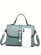 Load image into Gallery viewer, Buckle Detail Textured Flap Square Bag  - Women Satchels