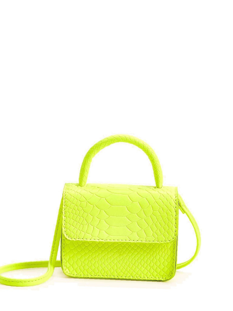 Mini Neon Lime Croc Embossed Satchel Bag  - Women Satchels