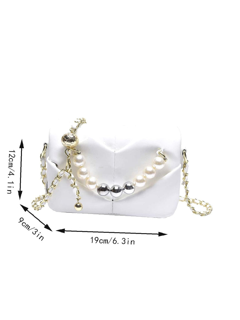 Ruched Detail Beaded Decor Chain Square Bag  - Women Satchels