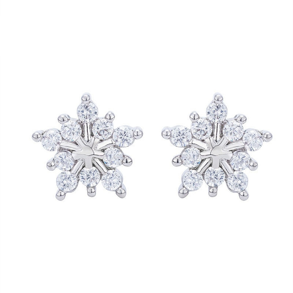 Exquisite Beautiful Flower Snowflake Zircon Stud Earrings Fashion Ladies Ear Studs Small Cute Earrings Charm Jewelry Gift