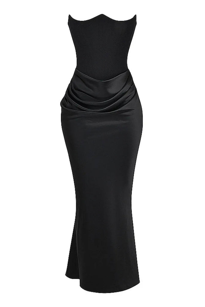 sealbeer A&A Luxe Elegant Satin Strapless Draped Corset Maxi Dress