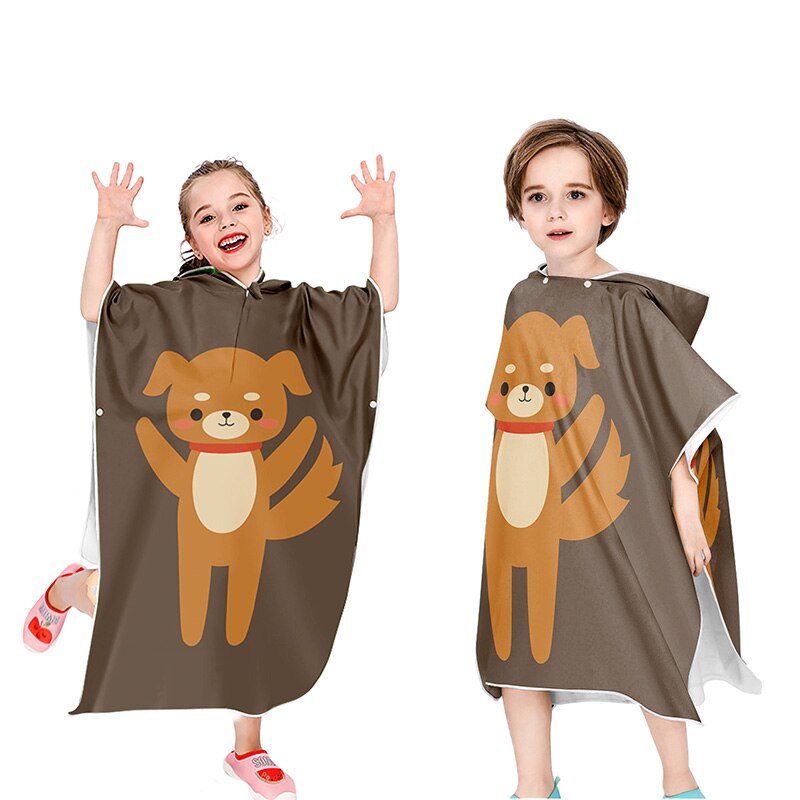 Child Hooded Bath Towel Cartoon Animals Printing Kids Beach Changing Robe Quick-dry Double-sided Fleece Microfiber Poncho Towel