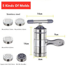 Load image into Gallery viewer, 5 Mould Manual Noodle Maker Press Pasta Machine Spaghetti Noodle Making Machine Stainless Steel Fruit Cutter Juicer Kitchen Tool