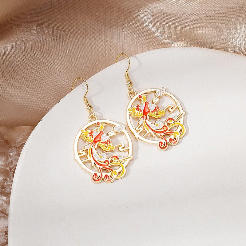 Fashion Chinese Style Koi Deer Rabbit Drop Earrings For Women Girls Cute Colorful Cartoon Hollow Earrings Birthday Jewelry Gift