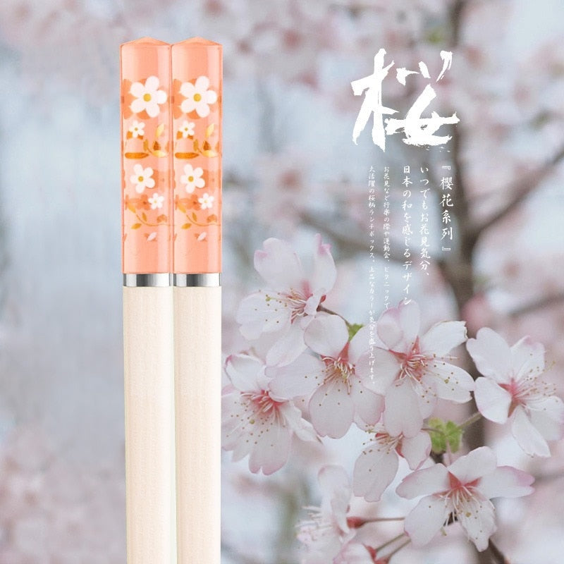 1 Pair High Temperature Resistant Non-slip Japanese Sakura Chopsticks Household Reusable for Sushi Hashi Food Sticks Tableware