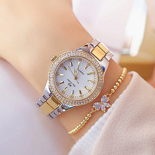 2022 Gold Ladies Wrist Watches Dress Watch Women Crystal Diamond Watches Stainless Steel Silver Clock Women Montre Femme 2021