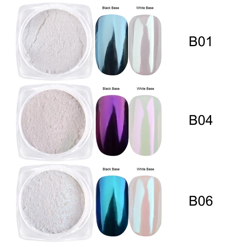 Mirror Nail Powder Pigment Pearl White Rubbing on Nail Art Glitter Dust Chrome Aurora Blue Manicure Holographic Decorations TRZY