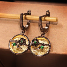 Load image into Gallery viewer, CIZEVA Retro Black Gold Color Branch Plum Blossom CZ Earrings for Women Elegant  Color Wedding Dangle Earrings