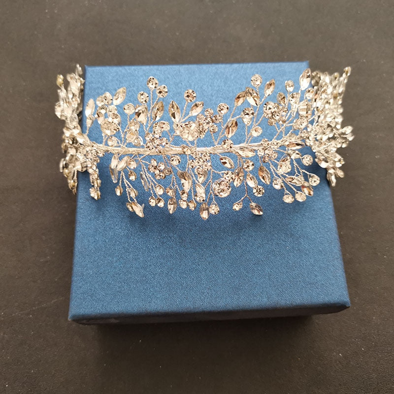 SLBRIDAL Handmade 3 Colors Crystal Rhinestones Bridal Tiara Headband Wedding Crown Hair Accessories Bridesmaids Women Jewelry