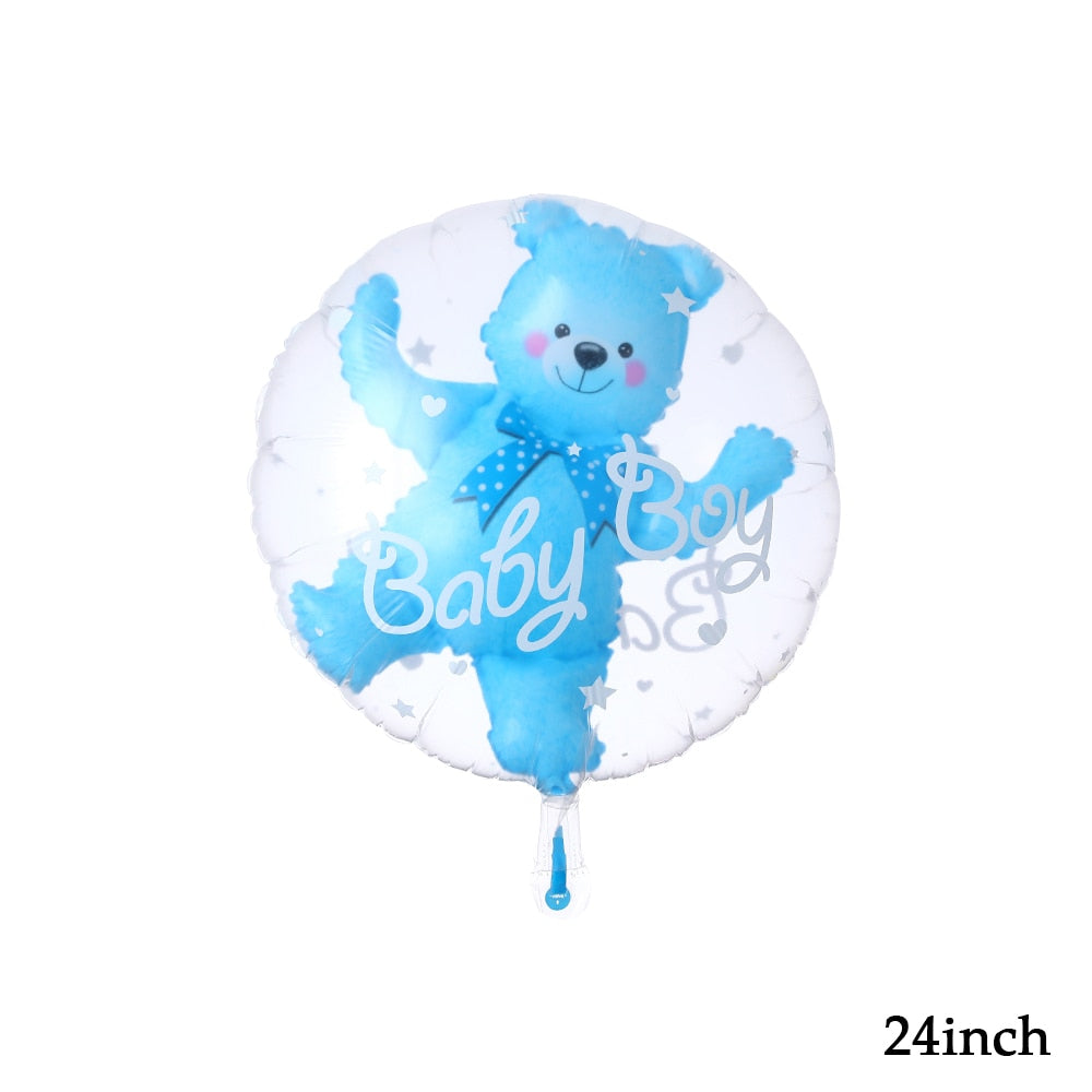 4D Transparent Baby Boy Girl Blue Pink Bubble Balloon Bear Foil Balloons Kids Birthday Gender Reveal Baby Shower Decorations