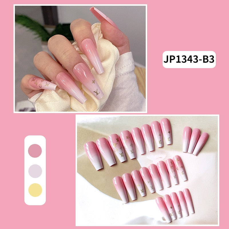24pcs Butterfly Decorated False Nails Long Ballet Rhinestone Removable Paragraph Manicure Fake Nail Tips Full Cover Acrylic Z141
